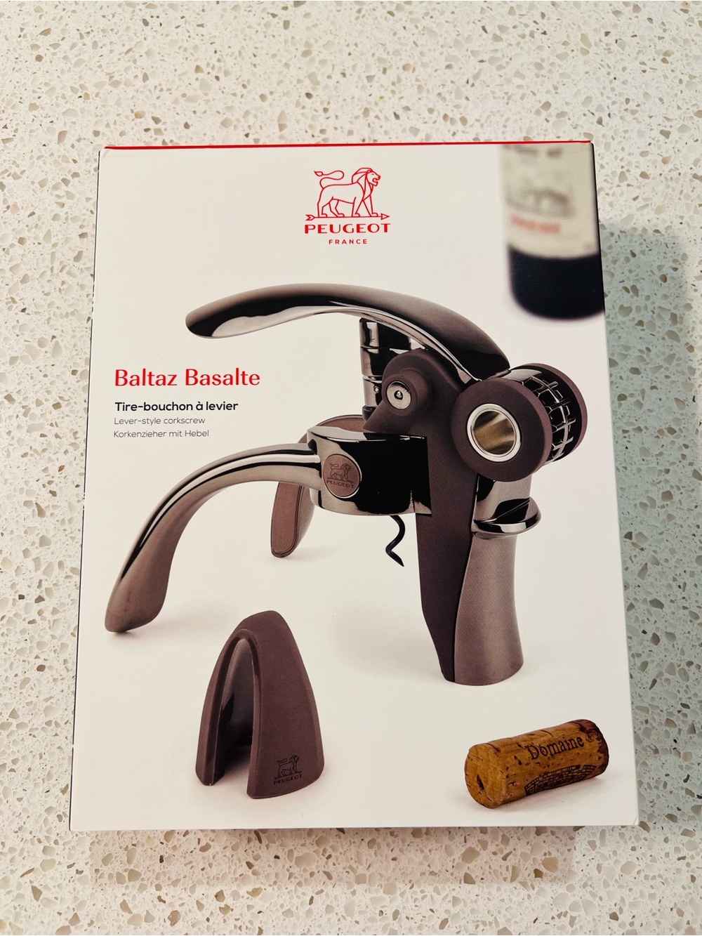 Lever Corkscrew Wine Opener with Foil Cutter by Peugeot Baltaz Basalte – NIB